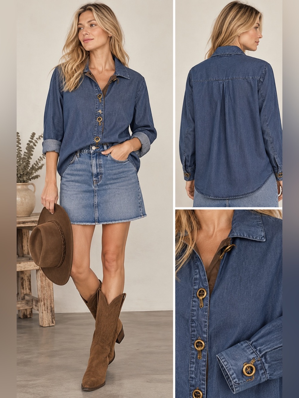 Soft Surroundings Western Tencel Blue Shirt Jacket Shacket Medium Oversized